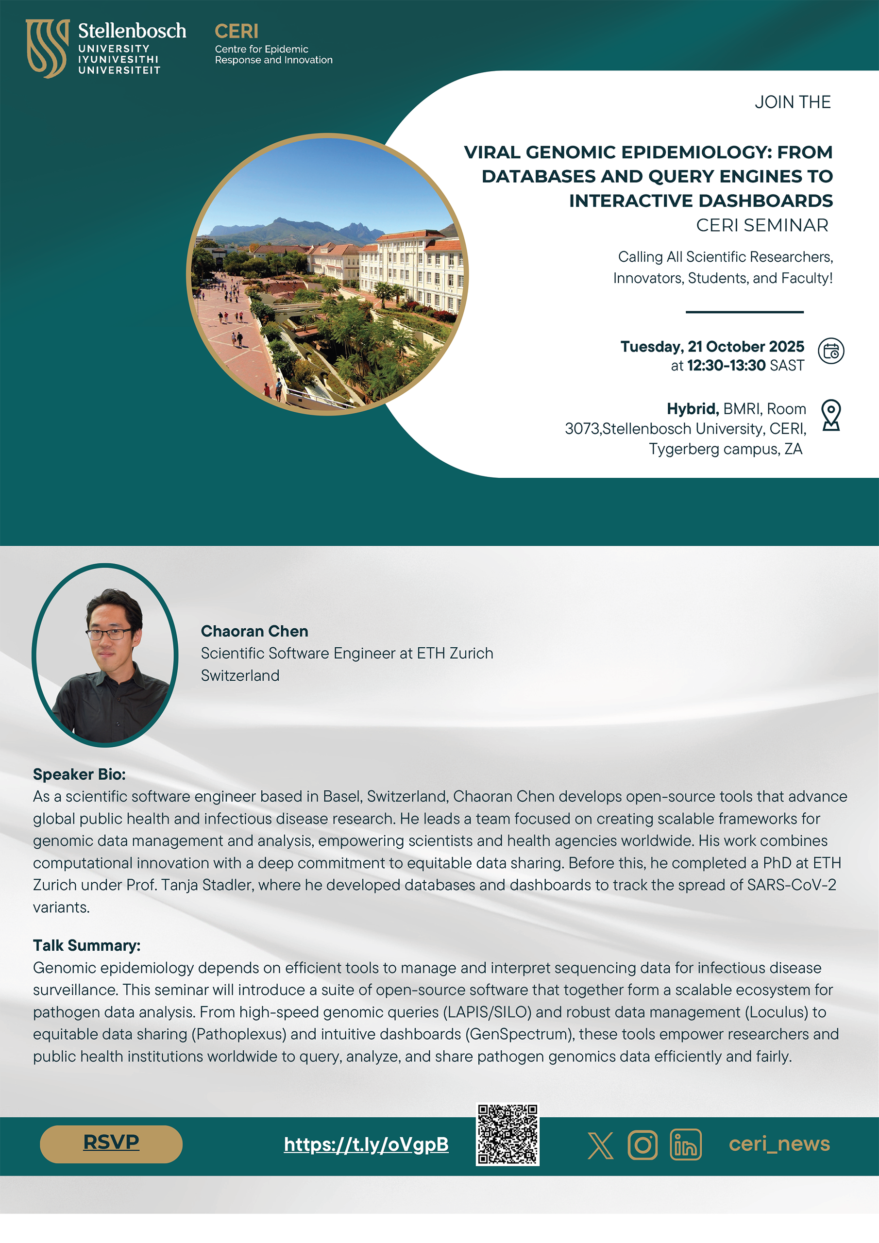 2025 CERI Summer Scientific Seminar Series V: Viral Genomic Epidemiology: From Databases and Query Engines to Interactive Dashboards